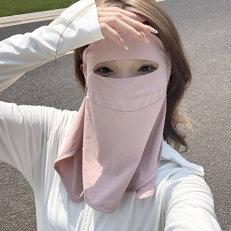 Máscara de protección solar, protección para el cuello, seda de hielo de verano, sección delgada, transpirable y a prueba de rayos UV, cara de protección solar de conducción, cara completa de Gini