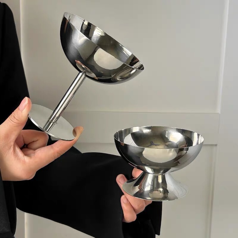 Cross-Border Supply 304 Stainless Steel Ice Cream Cup Tall and Short Ice Cream Cup Bar Ktv Goblet Snack Dessert Plate Cross-Border Supply 304 Stainless Steel Ice Cream Cup Tall and Short Ice Cream Cup Bar Ktv Goblet Snack Dessert Plate