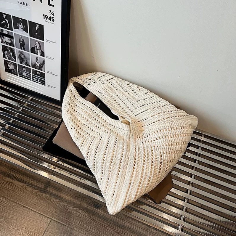 2025韩风chic钩针包网格包女夏天海边沙滩包手工编织包针织包女包