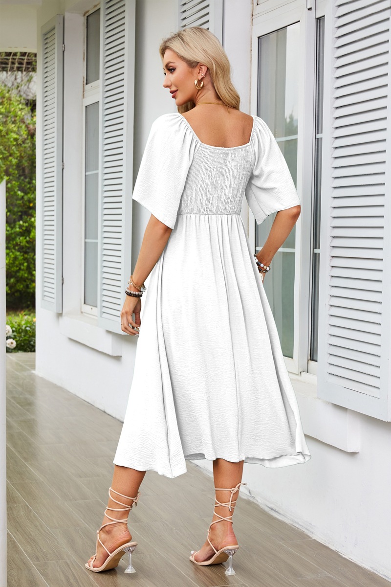 Women's Swing Dress Simple Style V Neck Bowknot Short Sleeve Solid Color Midi Dress Daily display picture 12
