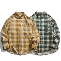 日系city boy郭形格子灯芯長袖パイルシャツ男女ゆるい工装シャツカジュアルコート潮