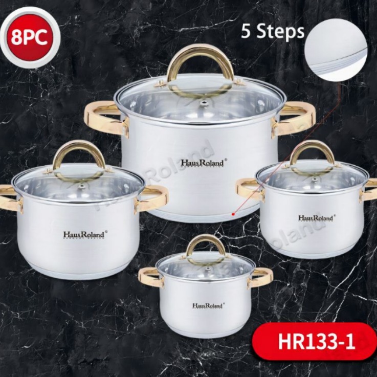 Gas doméstico de acero inoxidable cocina de cuatro piezas conjuntos de dos orejas fondo plano cocción de cocina