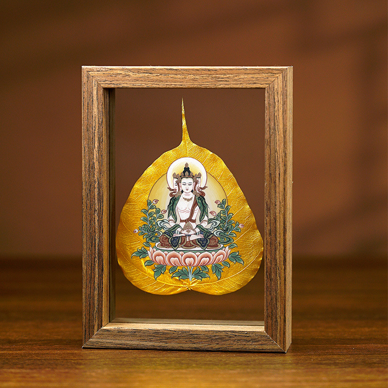 La Tabla pintada madera de la decoración de la hoja de Bodhi Zodiaco Dios amarillo del espécimen de la hoja de la riqueza puede ser cuadro fijo alta tabla transparente de la decoración de cristal