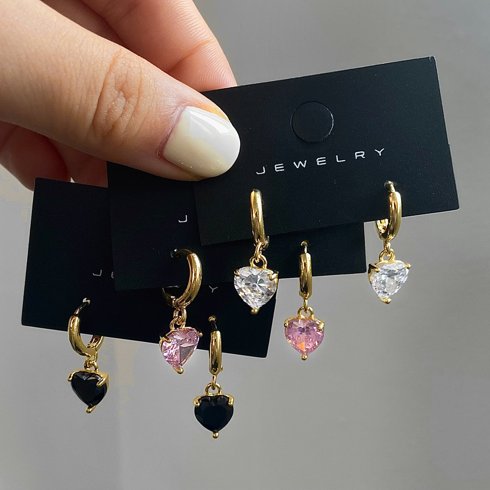 7g Weight Zircon Inlay Material Earrings Classification 1 Pair Quantity Street Occasion 1 Pair Elegant Heart Shape Plating Inlay Copper Zircon Gold Plated Earrings