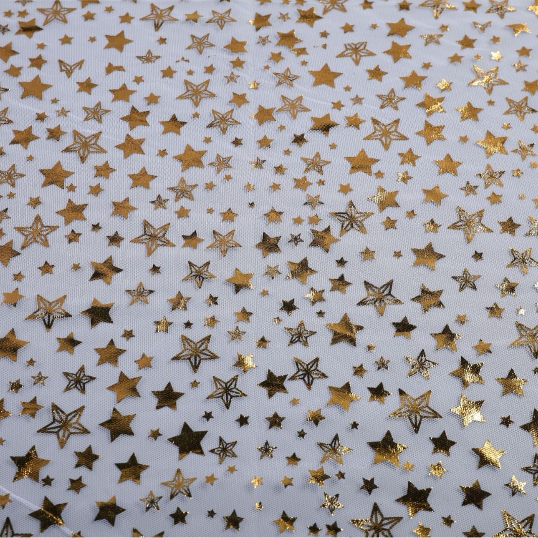 厂家直销柔软六角网烫金网纱大小星星童装纱裙连衣裙网纱面料