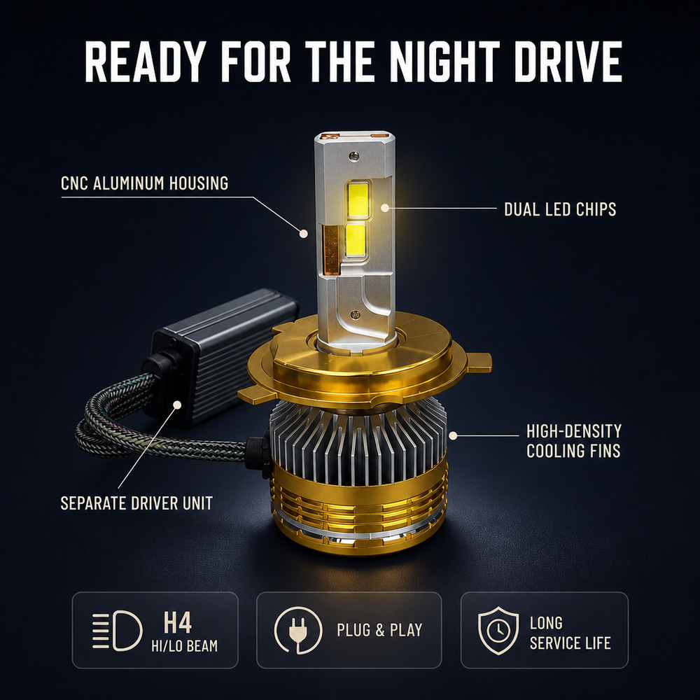 100W Three Copper Tube LED H13 9004 9007 H4 Bi-Beam LED Headlight Gold/Silver/Black/Blue Version