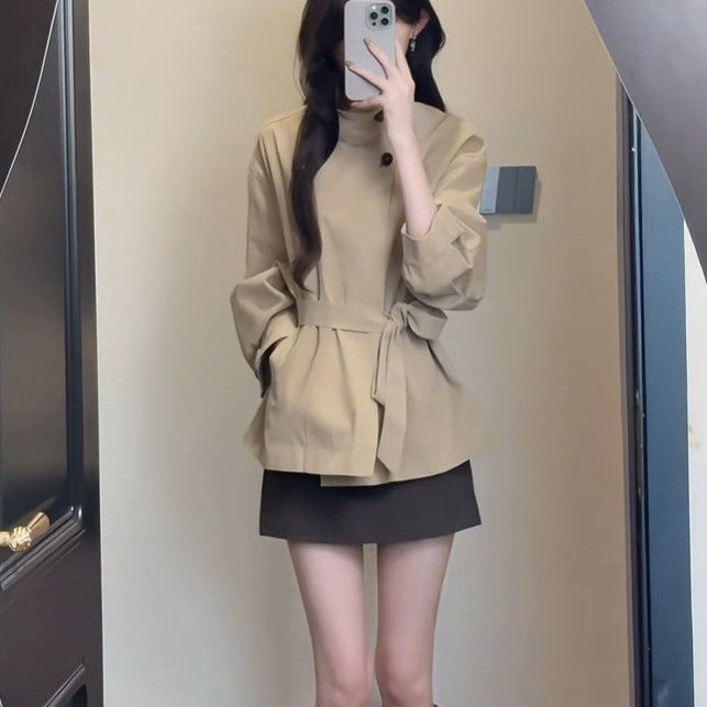2025年英伦风收腰形短款风衣小个子外套感气质大衣秋季新款女|undefined
