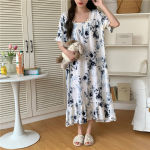 超长款新款睡衣女春秋款棉绸睡裙春夏碎花女款网红风高级感家居服