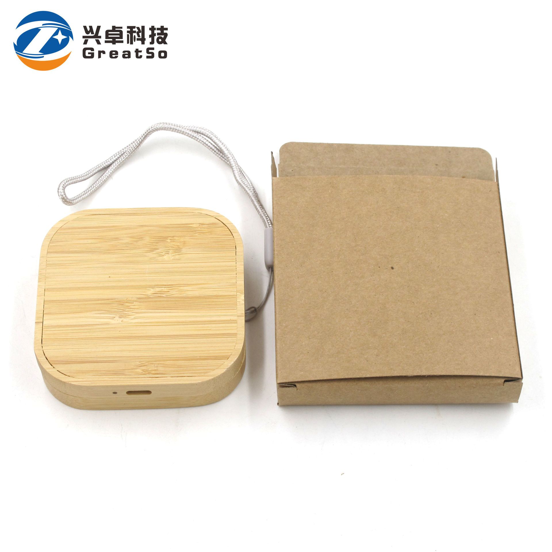 Amigo del medio ambiente bambú material de bambú 60W caja de almacenamiento de cable de datos de paja de trigo 15W cargador inalámbrico de carga rápida