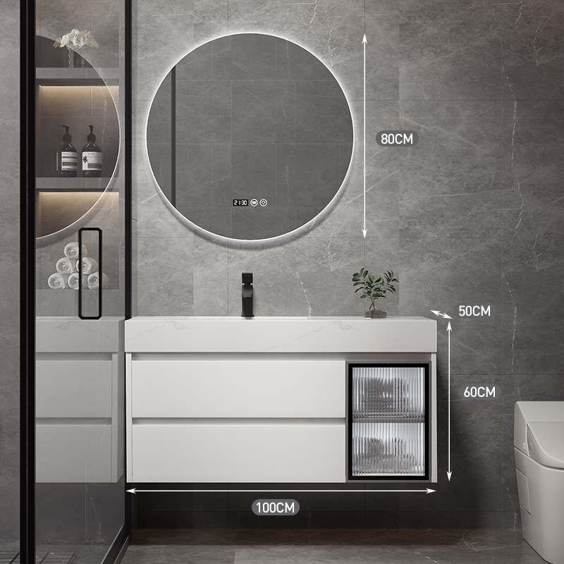 Shiqi Placa de roca gabinete de baño combinación de luz de lujo moderno simple baño mesa de lavado lavabo gabinete