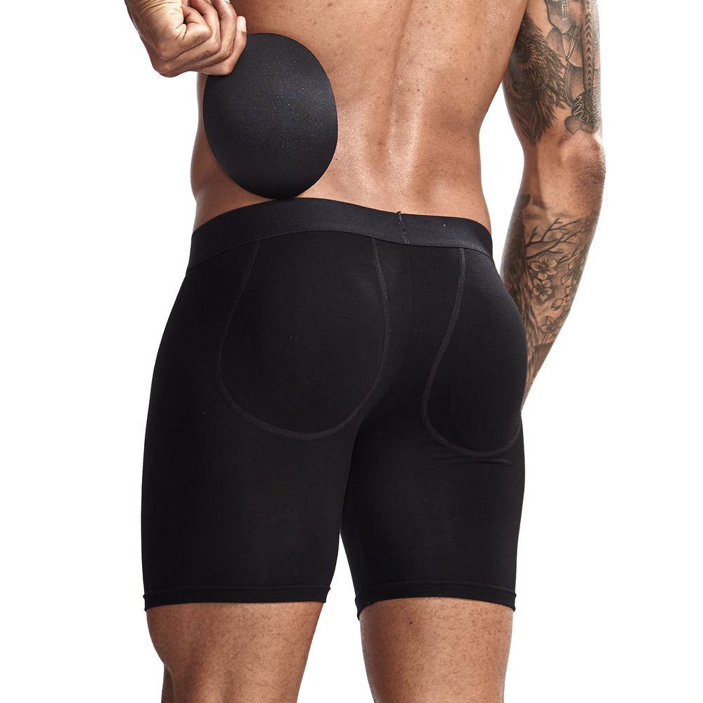Men's Hip Enhancer Butt Lifter Underwear Long Men's Boxer Briefs Anti-Wear Leg Strap Removable Cup Pad