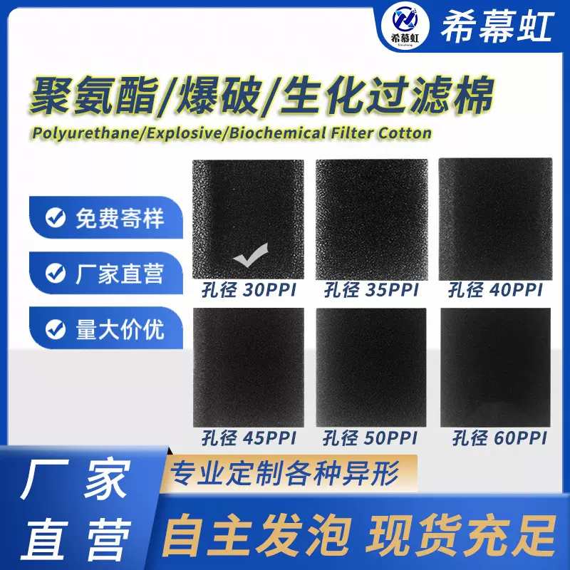 pu聚氨酯过滤绵高密度海绵过滤棉黑色开孔降噪空气防尘透水发泡棉