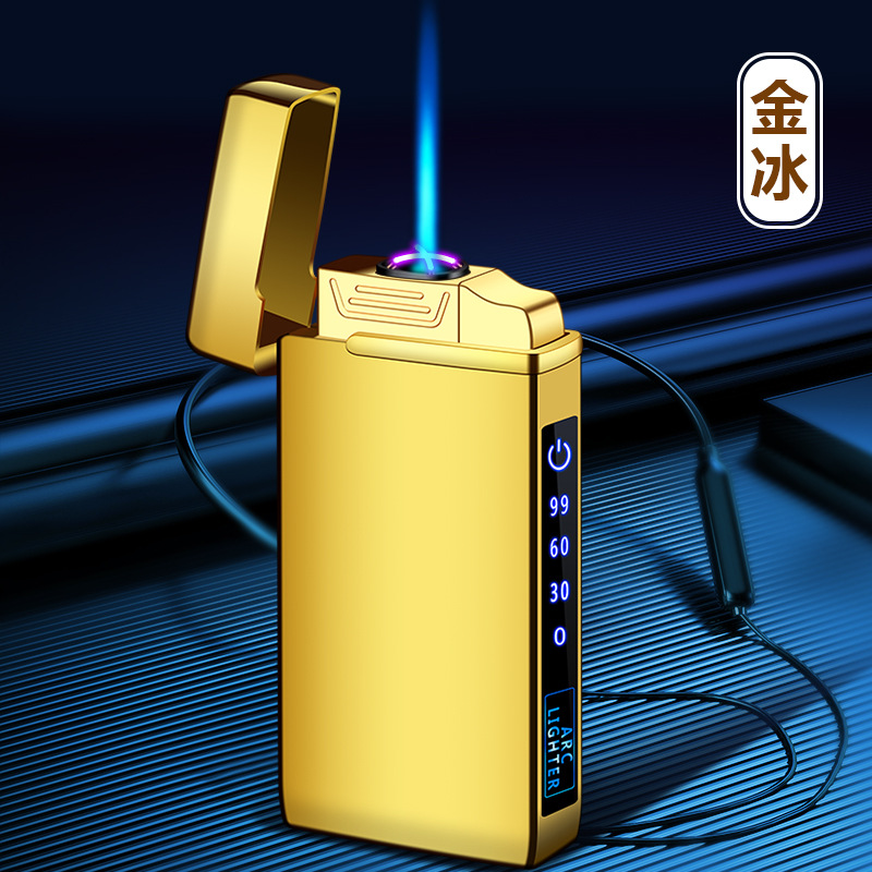 TikTok cigarrillo electrónico más ligero personalidad creativa de los hombres de moda Nuevo de doble arco de gas-eléctrico de doble uso a prueba de viento encendedor de carga de iluminación