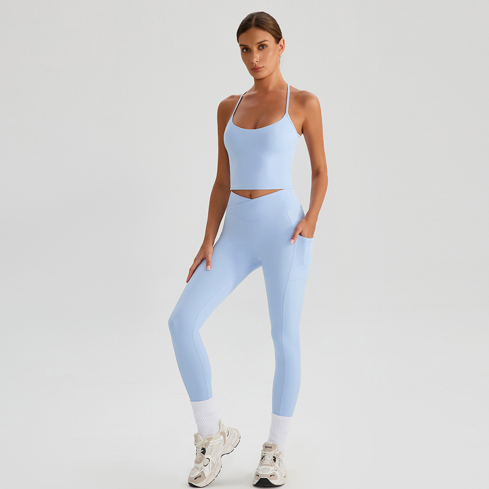Ropa interior deportiva de mujer pantalones de fitness que incluyen un brazo de brazo con chaleco de dos piezas de yoga