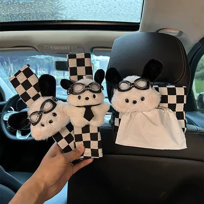 Paper Bag, In-Car Hanging Bag, Car tissue box/set - glasses-pochacco-tissue-box-checkerboard-shoulder-pad-set