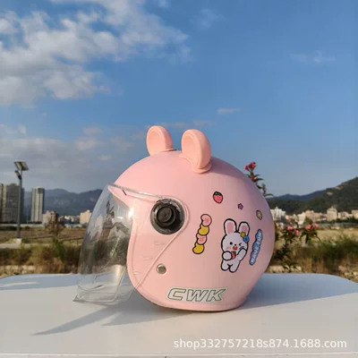 Car Helmet Motorcycle Half Helmet – Motosiklet kaskı (dəbilqə) - pink-bunny-high-definition-long-mirror-pink-bear-ears-suitable-for-small-helmets-aged-1-5-years-old