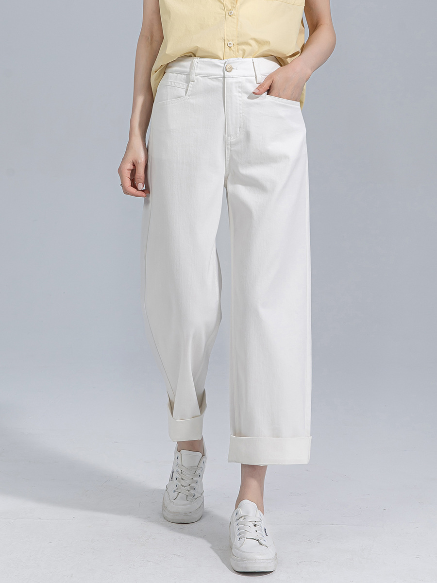 Quần jeans nữ ống rộng dài mắt cá chân chất liệu Tencel mát mẻ — Màu xanh lam