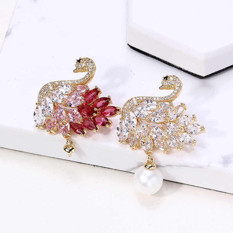 DIY accessories copper gold-plated inlaid zircon Swan pearl brooch accessories empty support accessories corsage trendy accessories for women