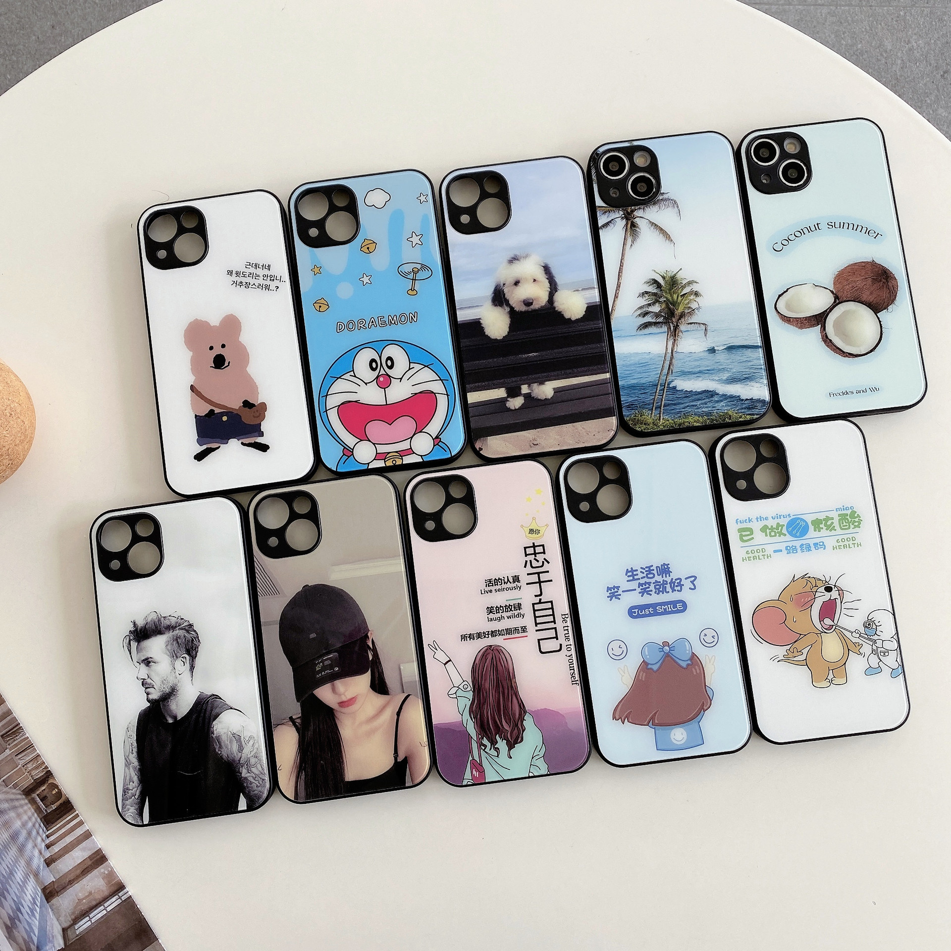 适用opporeno14玻璃壳findx8s钢化玻璃手机壳a6pro精孔k12卡通彩