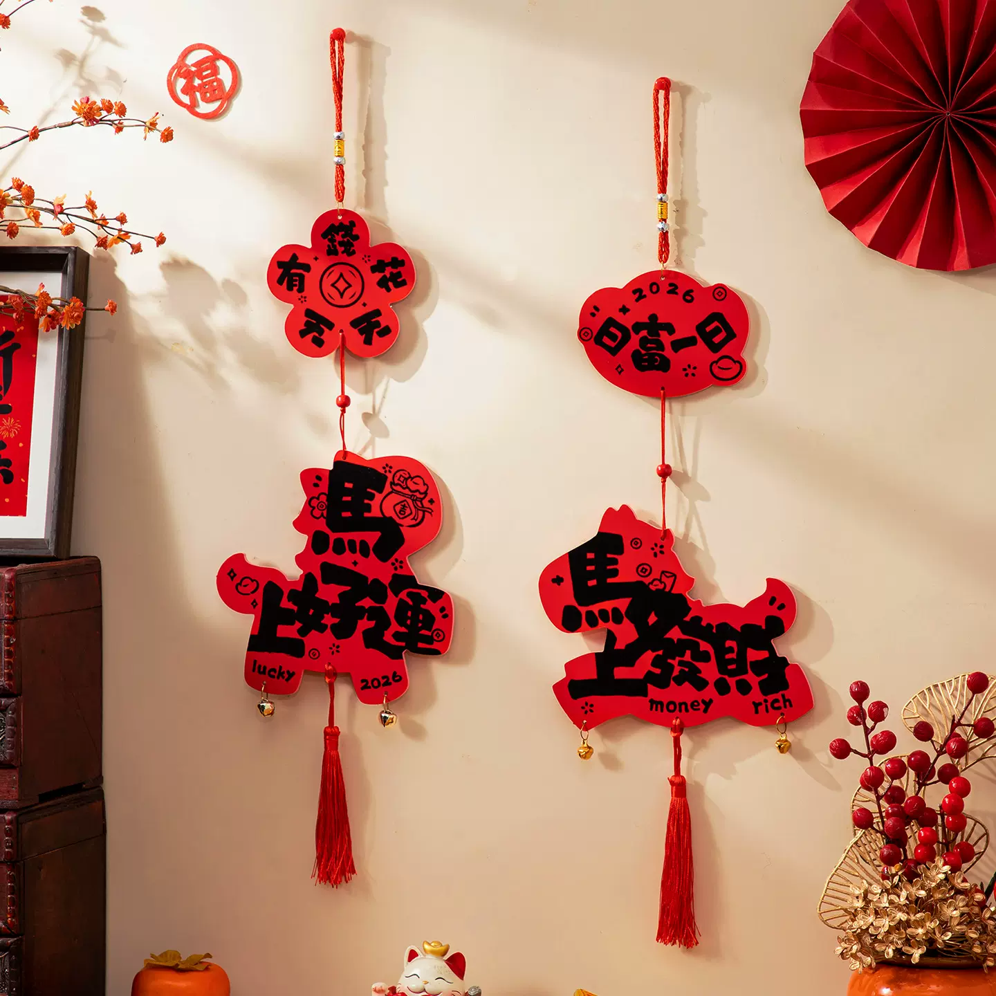 2026新年财神雪弗板浮雕挂件春节马年客厅背景布置新年装饰品批发