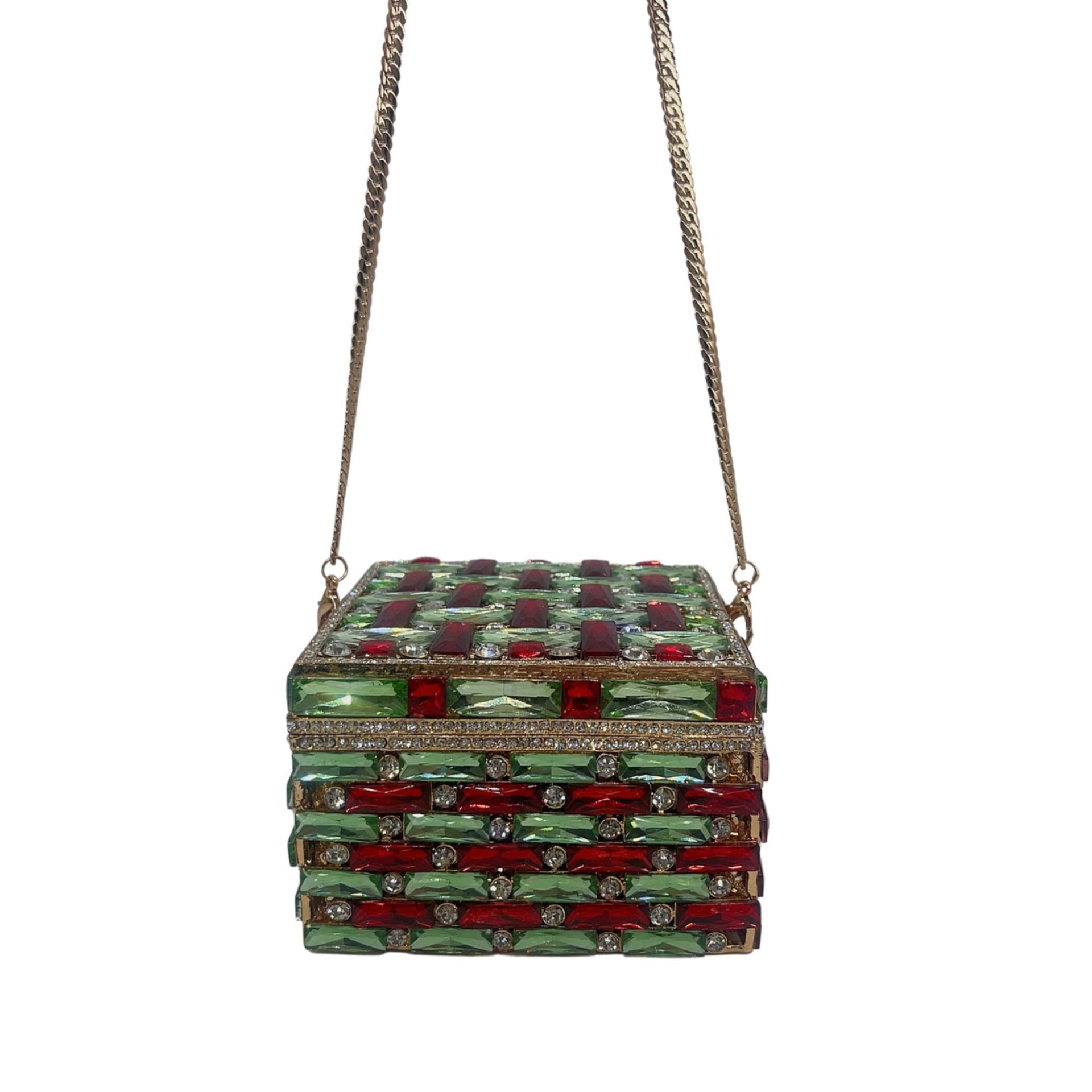 Túi clutch nữ đính kim cương dáng hộp vuông nhỏ dự tiệc — Nền vàng kim cương trắng, Vàng AB, Bạc AB, Màu bạc chi tiết 19