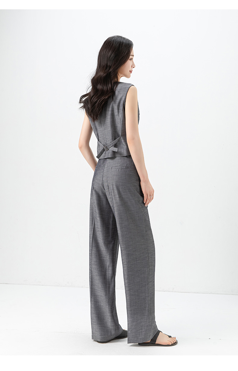 Bộ vest nữ phong cách tiền cũ Xinge áo vest gile quần ống rộng vải lanh Tencel mỏng mùa hè — Vest xám (65473) chi tiết 23