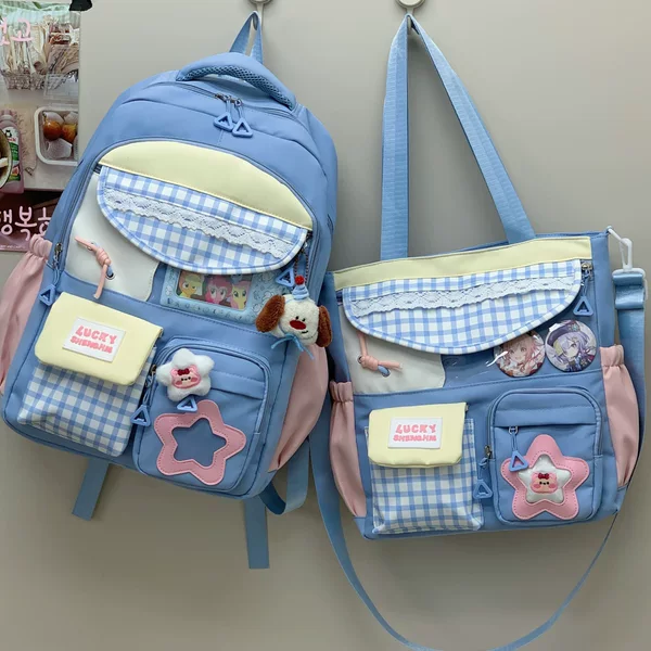Cute Dopamine Junior High School Student Backpack, High School Student Large-Capacity Backpack, Lace Class Tote Bag for Tutoring