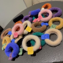 韩国东大门秋冬新款彩色毛巾圈头绳可爱少女高马尾撞色笑脸发圈女