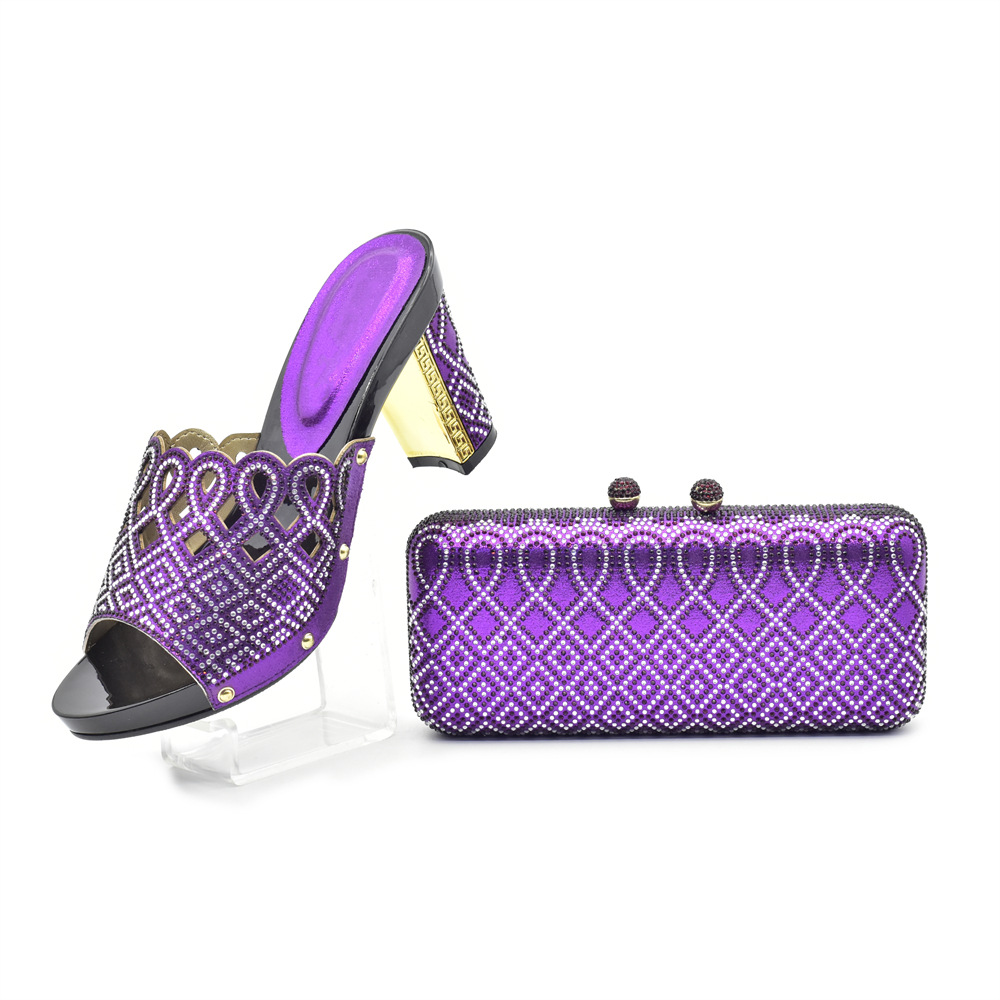 Banquet party round head hot diamond high heel sandals with the same clutch bag party shoe bag set_voghion.com