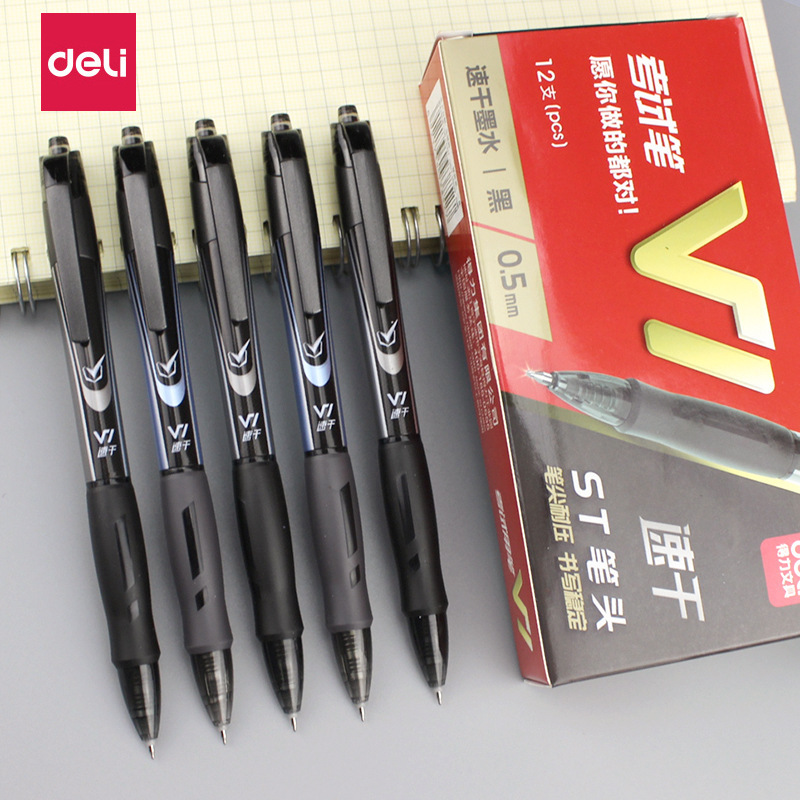 デリ V1 試験ペンプレスゲルペン黒 0.5 サインペン学生使用 ST ヘッドブラシペン速乾性水ペン|undefined