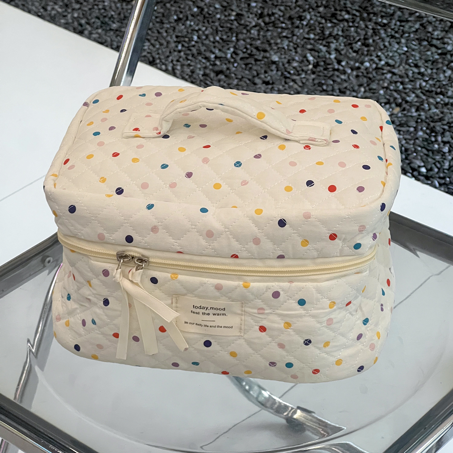 Colorido lunares bolsa de cosméticos bolsa de almacenamiento de algodón estudiante femenino Portátil Bolsa de embrague de gran capacidad bolsa de viaje acolchada