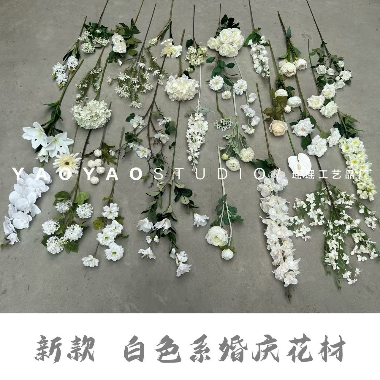 新款白色系仿真花材 清新唯美造景婚庆花排装饰花玫瑰花百合花