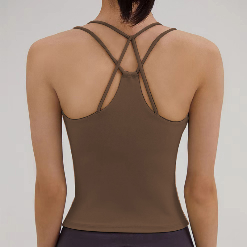 Nuevo chaleco de yoga de espalda deportiva de acondicionamiento físico para mujeres con cojín de pecho envuelto en el pecho correa de hombro a prueba de choques cruzada chaqueta