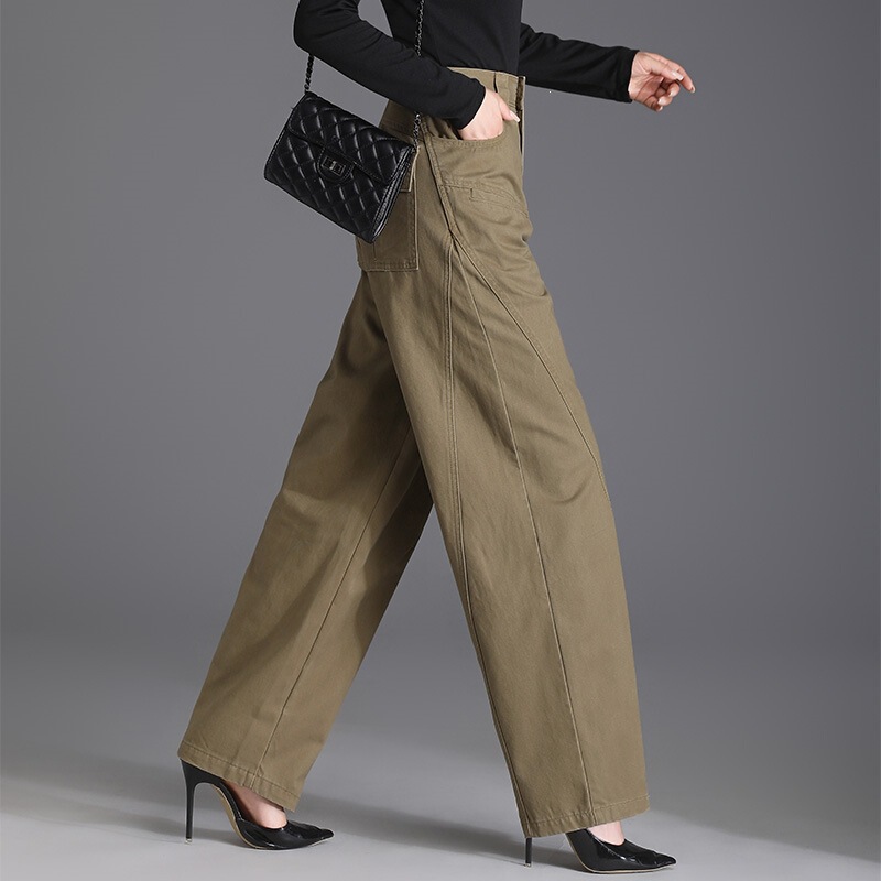 2026 Autumn New High-Waisted Loose-Fit Versatile Slimming Plus-Size Lantern Khaki Elegant Flared Jeans