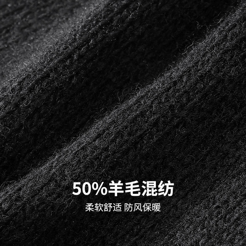 Autumn/Winter Wool Knitted Half Finger Gloves for Men, Outdoor Riding, Fleece Lined, Thick and Warm, Windproof Woolen Gloves