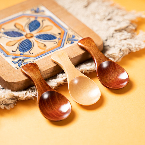 Household small spoon ice cream spoon wooden Japanese creative solid wood milk powder spoon short handle teaspoon manufacturer wholesale