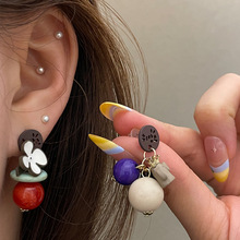 韩国东大门大象气球撞色圆球花朵不规则925银针耳钉气质甜美耳饰