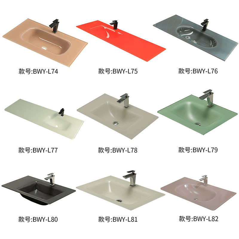 钢化玻璃一体洗手盆薄边家用洗漱台现代简约洗脸盆室外热弯一体盆