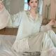French Style Pajamas Women's Long Sleeve Trousers Sweet Princess Style Ice Silk suit Spring Pajamas Home Wear Outfit