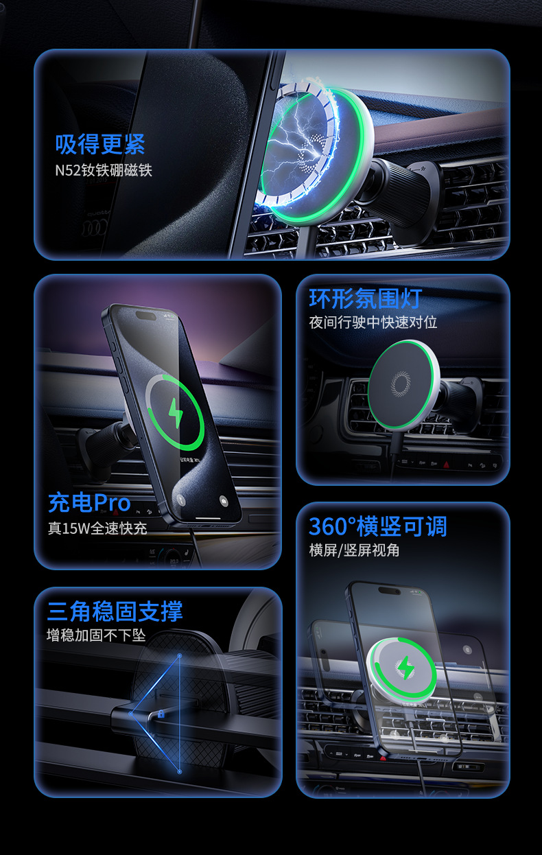 Car Wireless Magnetic Phone Holder Air Vent Universal Navigation Stand