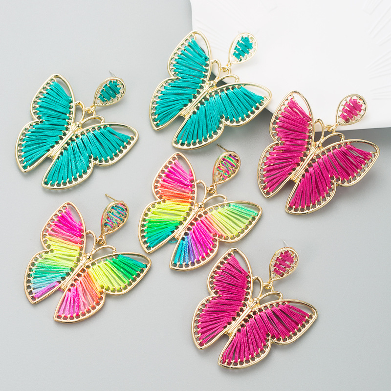 Fashion Alloy Hand-woven Multicolor Butterfly Green Pendant Earrings display picture 2