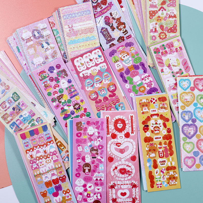 PVC etiqueta adhesiva de tarjeta de disco láser coreana 200 sin repetición etiqueta adhesiva de material de decoración de cuenta manual para niños al por mayor