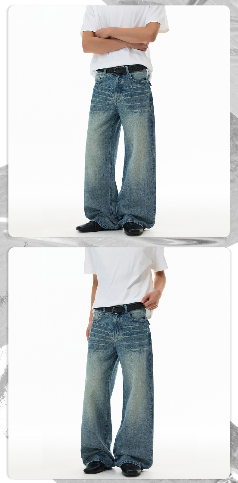 LKTM Vintage Lightning Bolt & Cat Whisker Jeans Men's Baggy Loose Fit Distressed Denim Pants Streetwear Drag Pants for Men And Women_viptrois.com