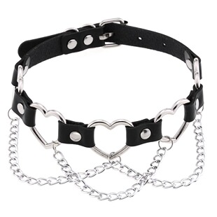 Cross-Border New Punk Street Style with Peach Heart Love Chain Clavicle Chain Neck Chain Personalized Pin Buckle Leather Necklace Collar