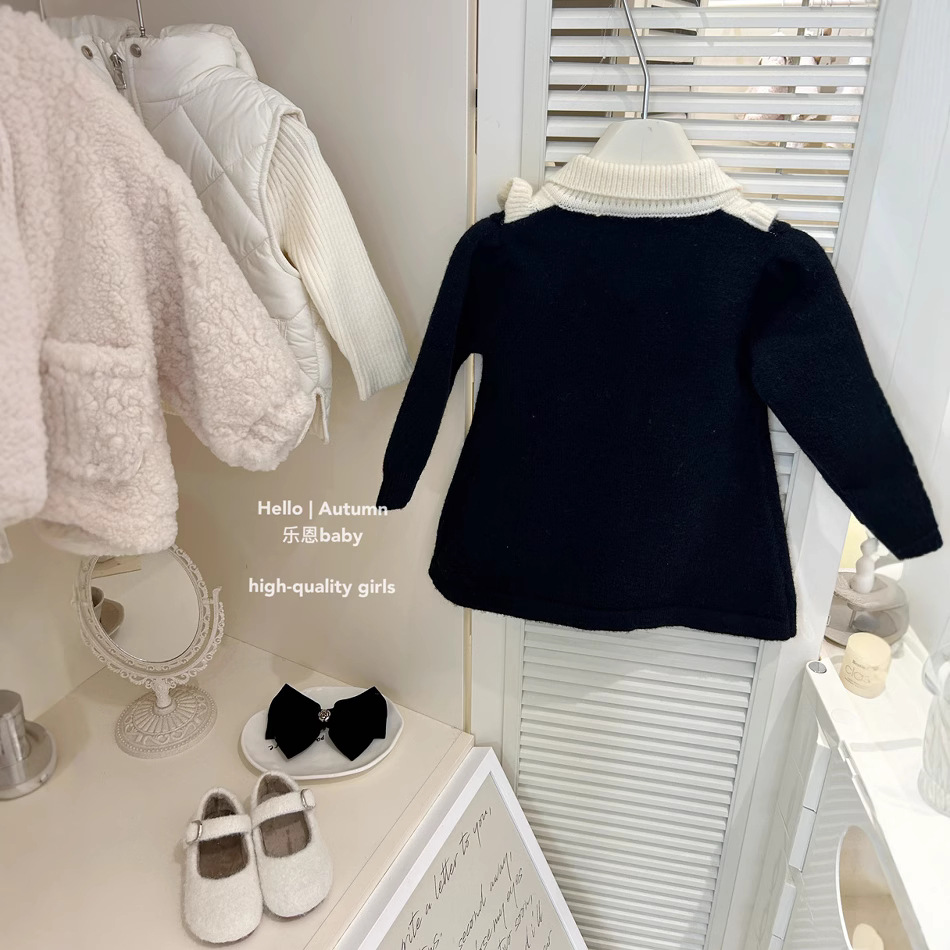 [Leen Kids] Otoño e invierno para niñas nuevo vestido de fragancia pequeña negra falda de punto de estilo occidental falda de princesa de moda