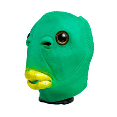 Green-headed fish, internet celebrity green fish, green-headed monster mask, funny fish head, funny head cover, sand sculpture, strange fish head cover 