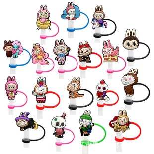 New cloth cartoon cute dustproof straw cap diy creative cartoon straw decorative buckle silicone straw plug