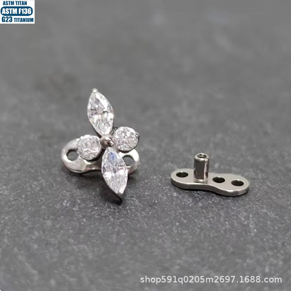 F136 Titanium Alloy Flower-Shaped Zircon Bone Nail Internally Threaded Body Piercing Jewelry Subcutaneous Implant Nail detail image 12