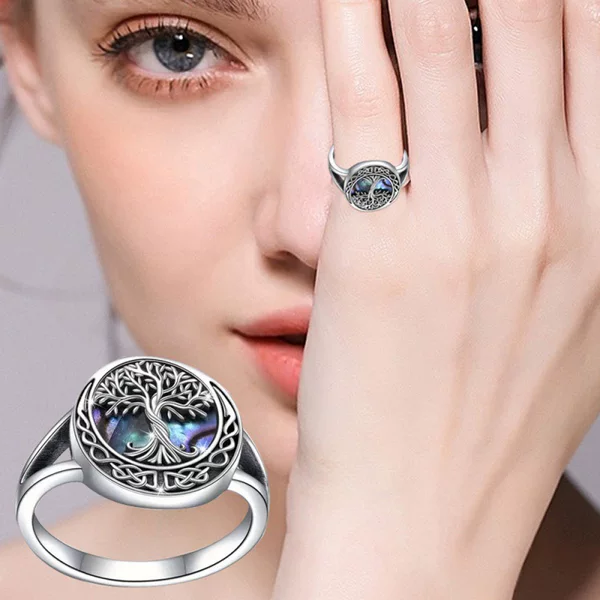 Cross-Border Hot-Selling Tree of Life Ring Niche Design Fashionable Simple Natural Life Elegant Niche Ring Round