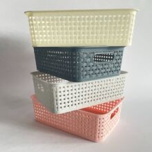 8028仿藤纹塑料收纳筐镂空编织收纳篮桌面收纳整理
